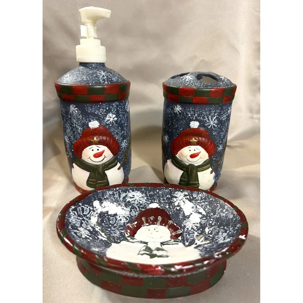 3 PC SNOWMAN CHRISTMAS BATHROOM SOAP, TOOTHBRUSH, BAR‎ SOAP (2449)
